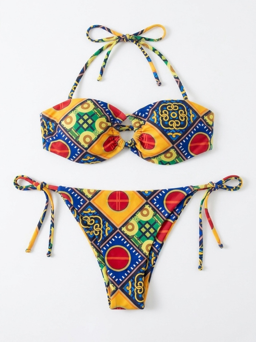 SHEIN Multicolor Geometric Print Bikini - Yellow, Blue, Red, Green